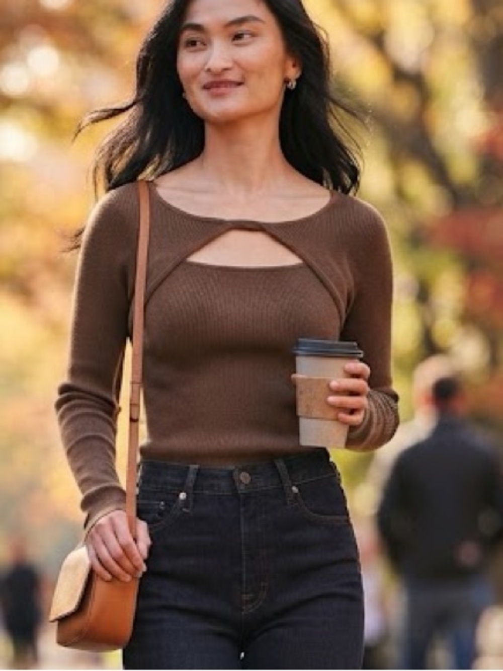 SPLENDID RIBBED LOOPKNIT LYR TWIST-FRONT LONG SLEEVE TOP